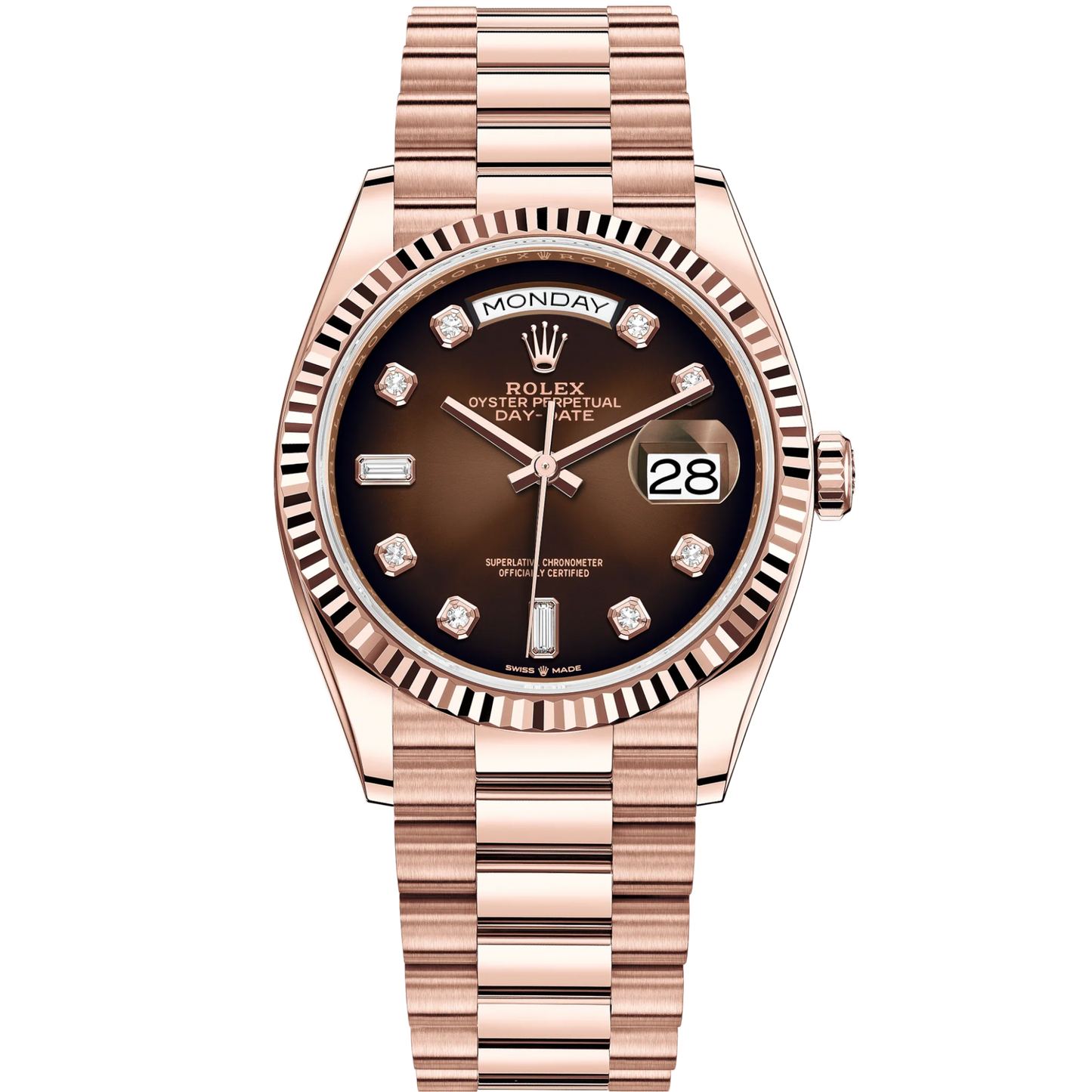 Day-Date 36 36mm President Bracelet and 18 KT Everose Gold with Brown Ombré Diamond-Set Dial Fluted Bezel