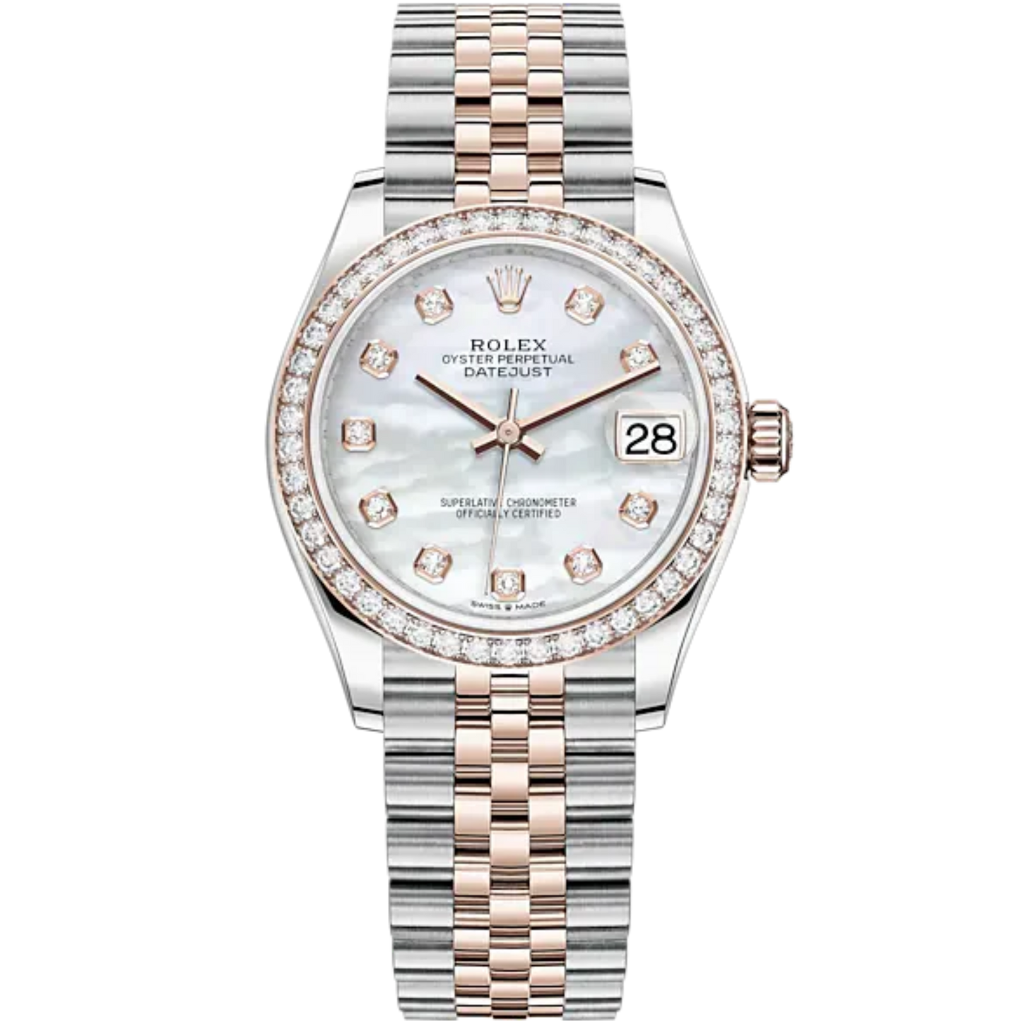 Datejust 31 31mm Jubilee Bracelet Oystersteel and Everose Gold White Mother-Of-Pearl Dial Diamond-Set Bezel