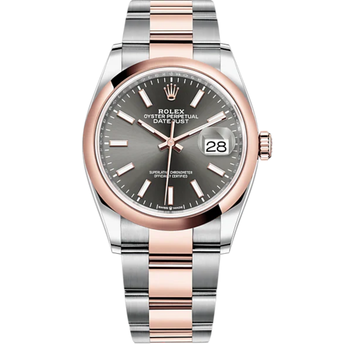Datejust 36 36mm Oystersteel and Everose Gold Oyster Bracelet Slate Dial Domed Bezel