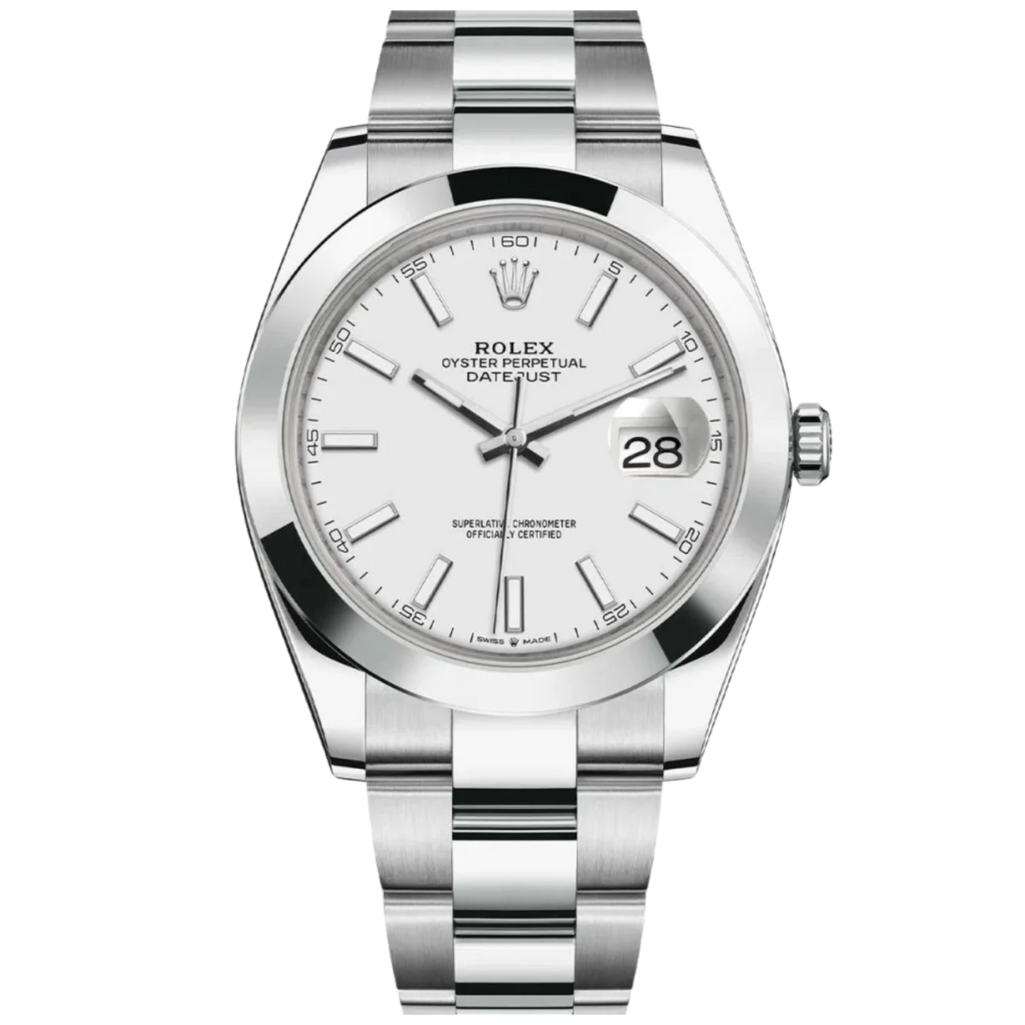 Rolex Datejust Ref. 126300 Stainless Steel White Stick Dial on Oyster with Smooth Bezel
