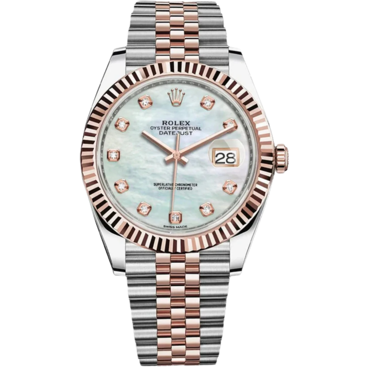 Rolex Datejust Ref. 126331G Two Tone RG/SS Mother of Pearl Dial with Diamond Markers Fluted Bezel on Jubilee