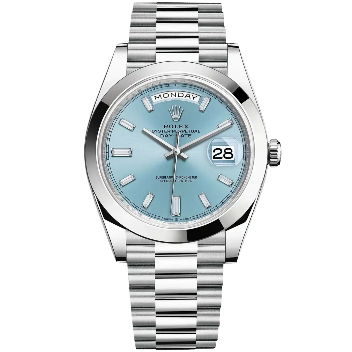 Rolex Day Date Ref. 228206A Platinum Ice Blue Dial with Baguette Markers