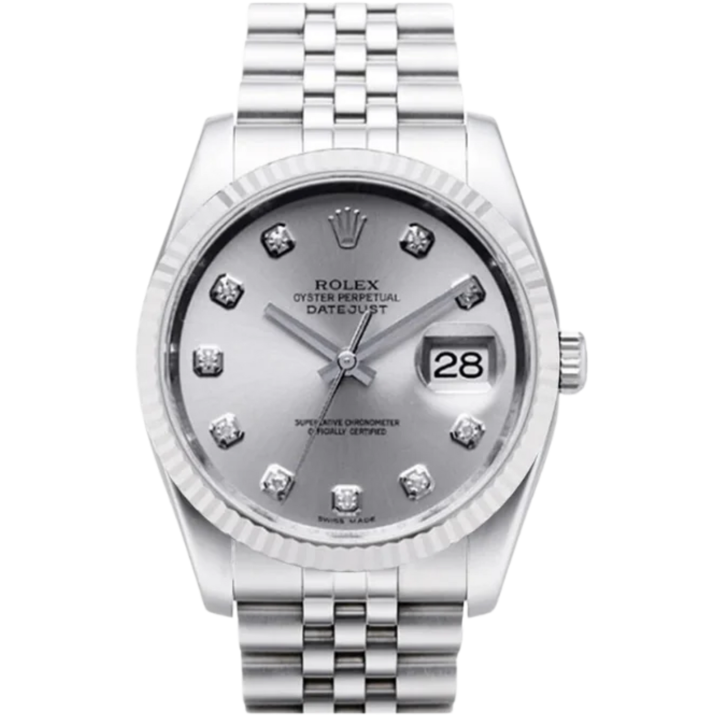 Rolex Datejust Ref. 116234 36mm Silver Diamond Dial on Jubilee