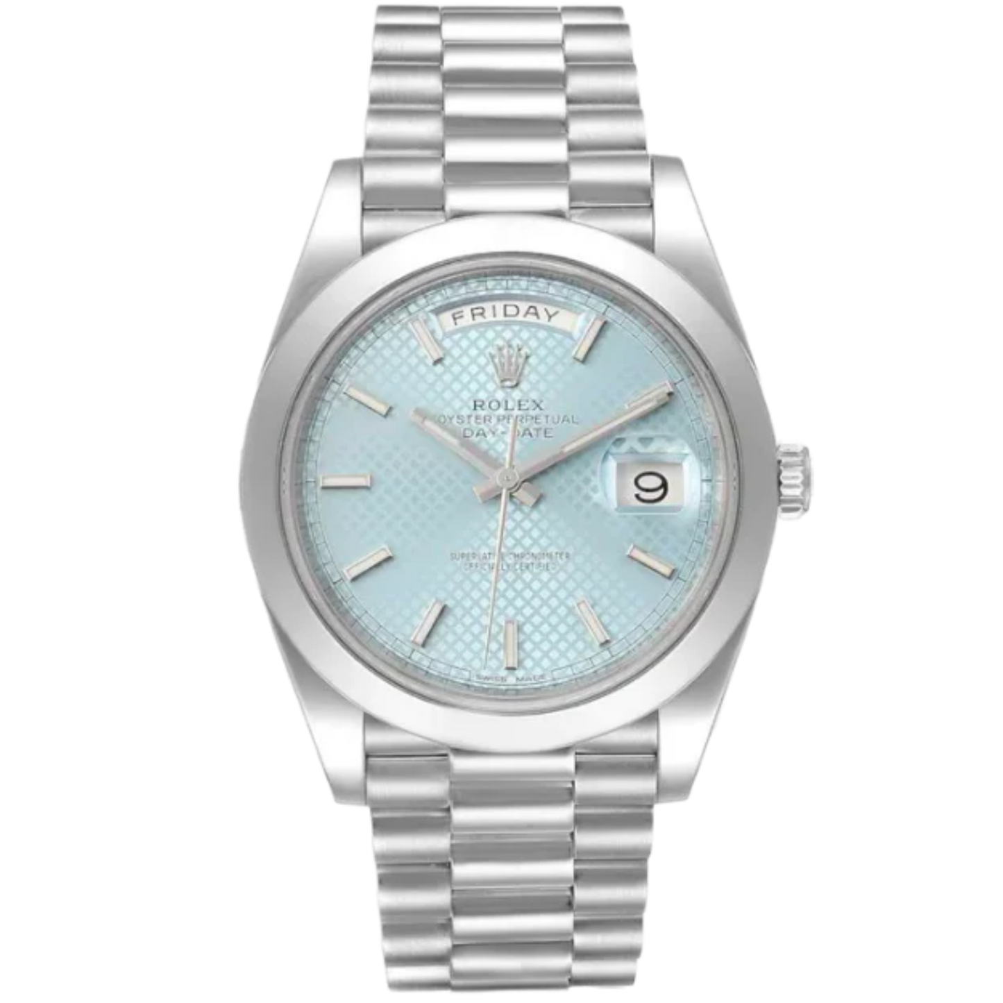 Rolex Day Date Ref. 228206 Platinum Blue Motif Stick Dial
