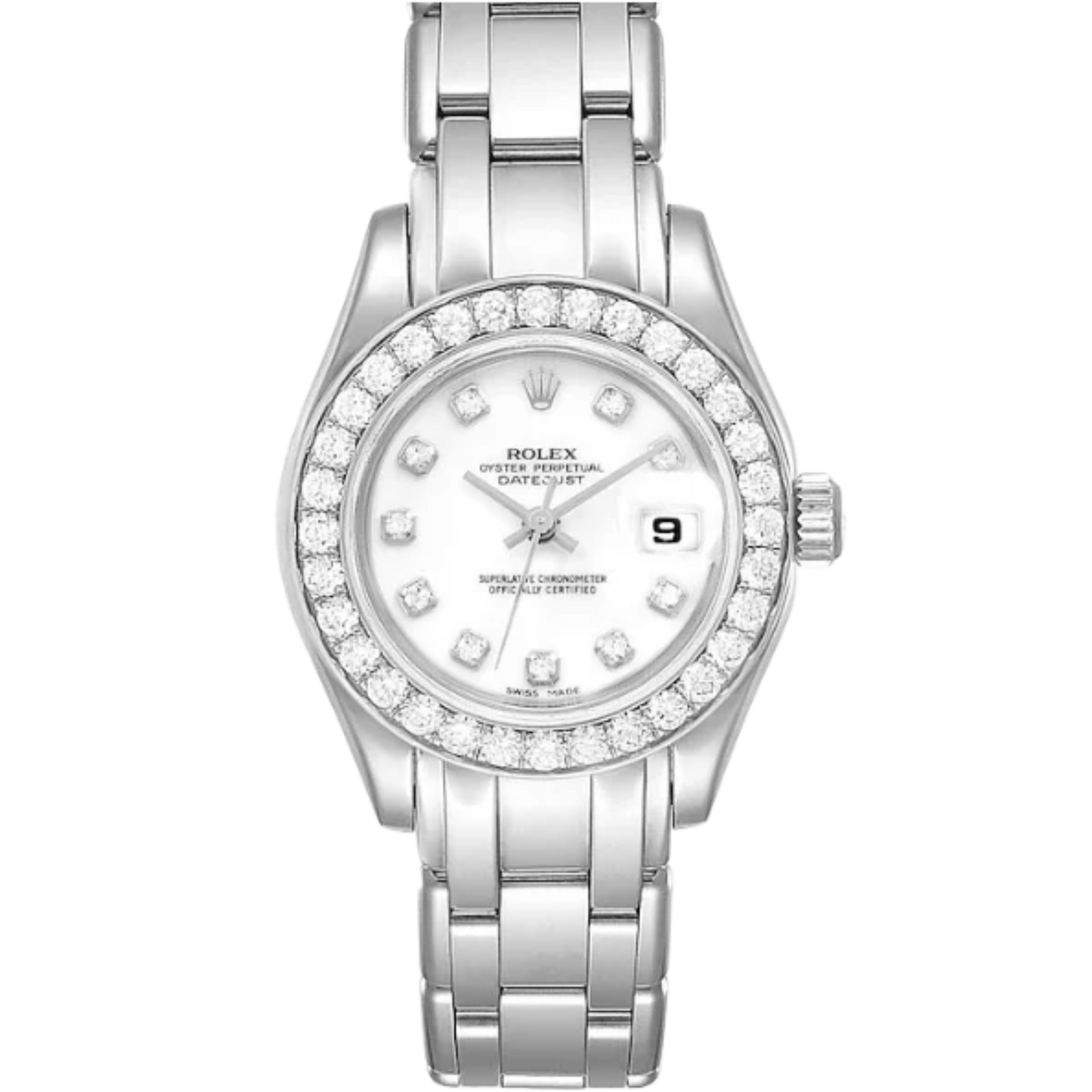 80299 29MM White Gold Lady Datejust Pearlmaster MOP Dial with Diamond Bezel