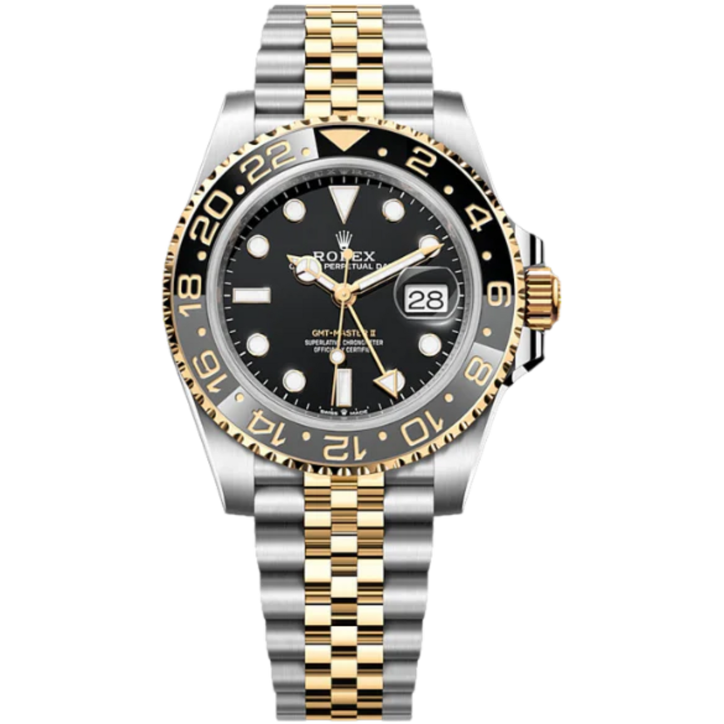 Rolex GMT Master II Ref. 126713GRNR Bruce Wayne Two-Tone YG/SS Black Dial & Black Bezel on Jubilee