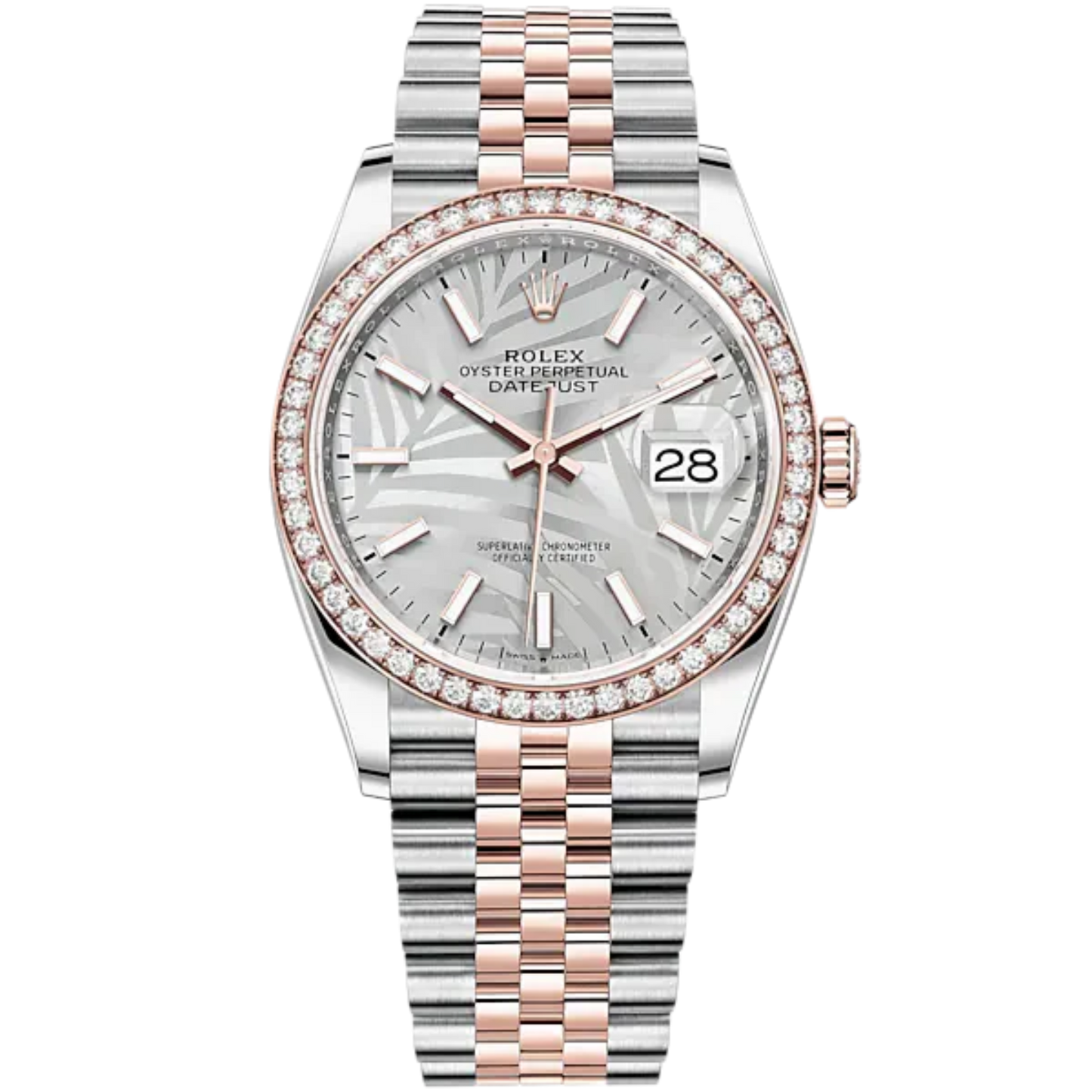 Rolex Datejust Two Tone, Jubilee Silver Palm Motif Dial