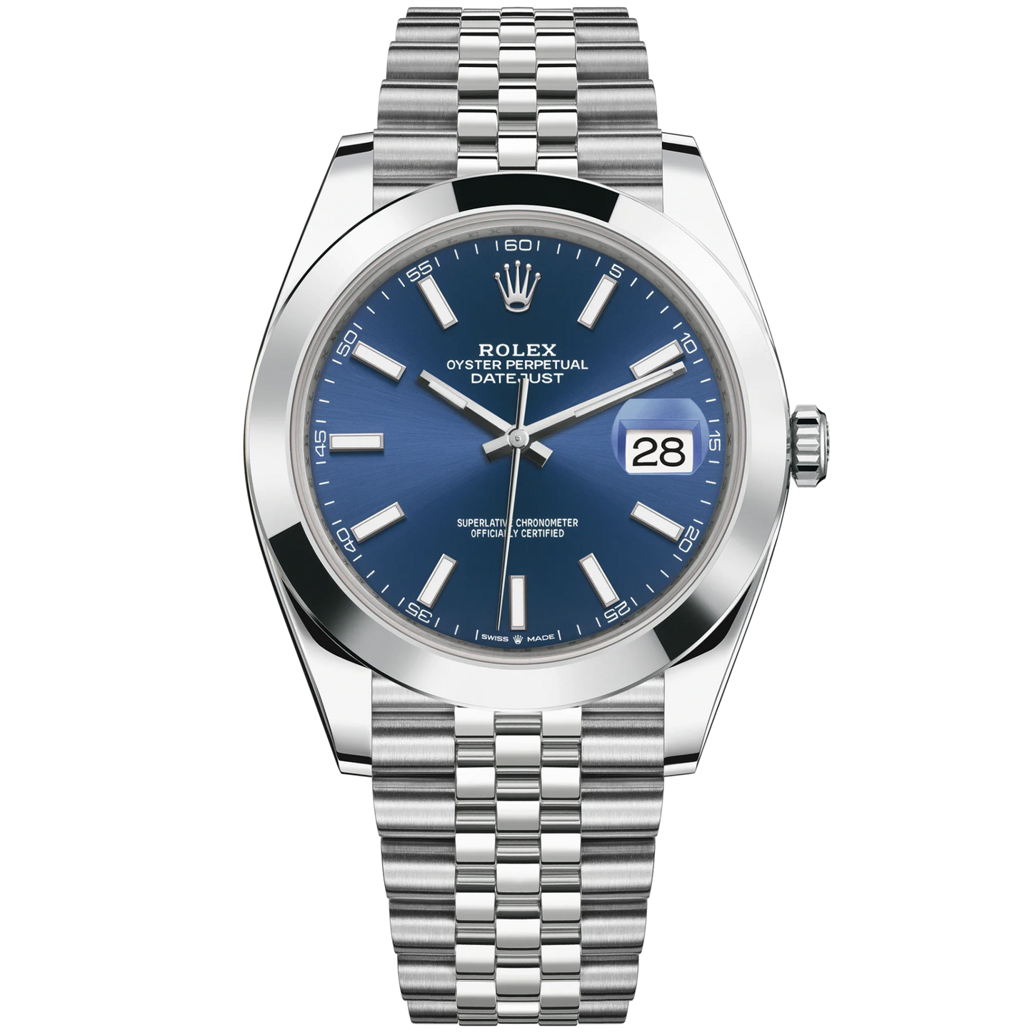 Rolex Datejust Ref. 126300 Stainless Steel Blue Stick Dial with Smooth Bezel on Jubilee