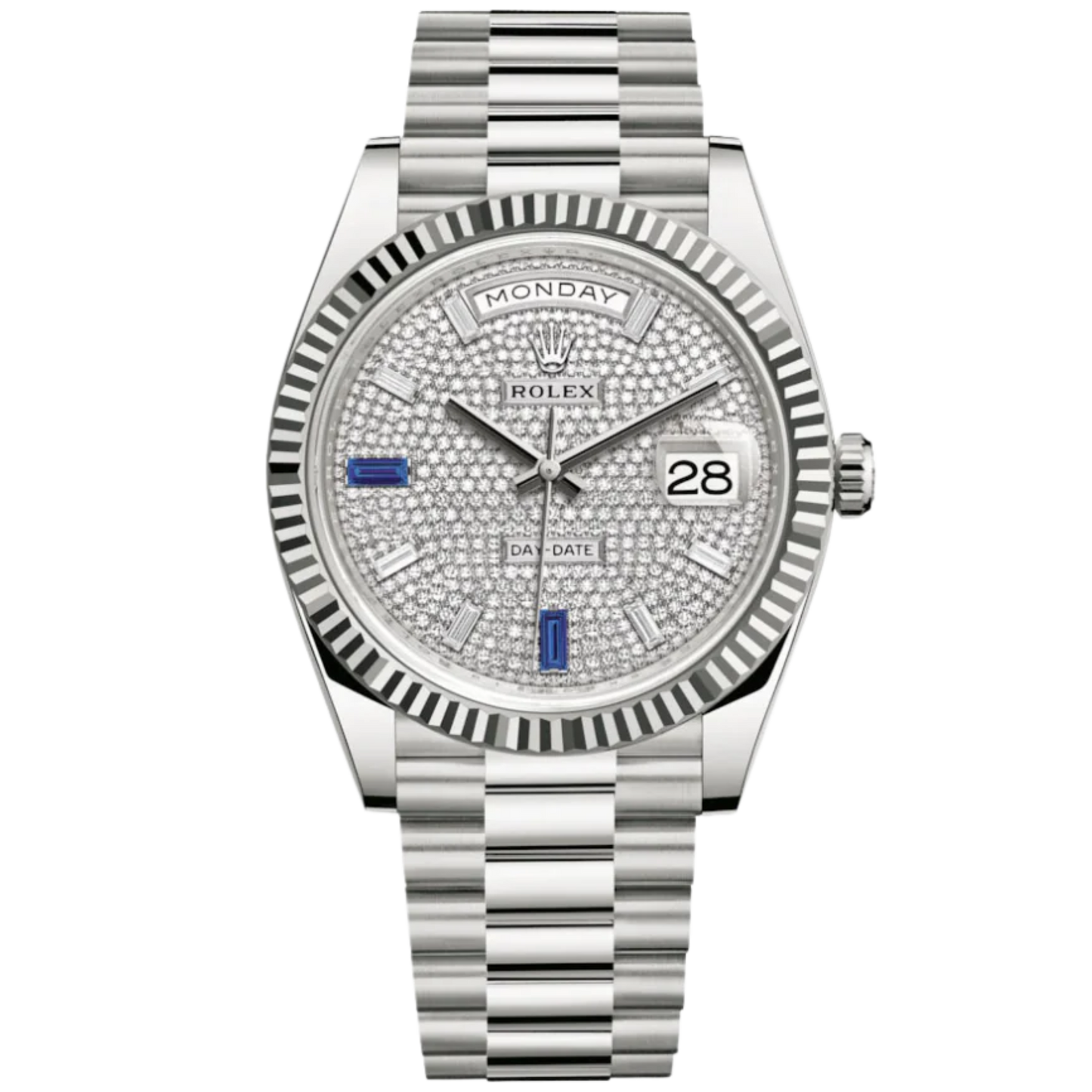 Rolex Day Date Ref. 228239A 40MM White Gold Sapphire Pave Dial