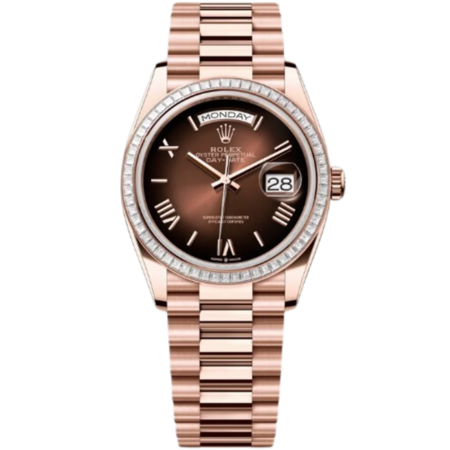 Rolex Day-Date Ref. 128395TBR 36MM Everose Gold Ombré Brown Dial Diamond Set Bezel