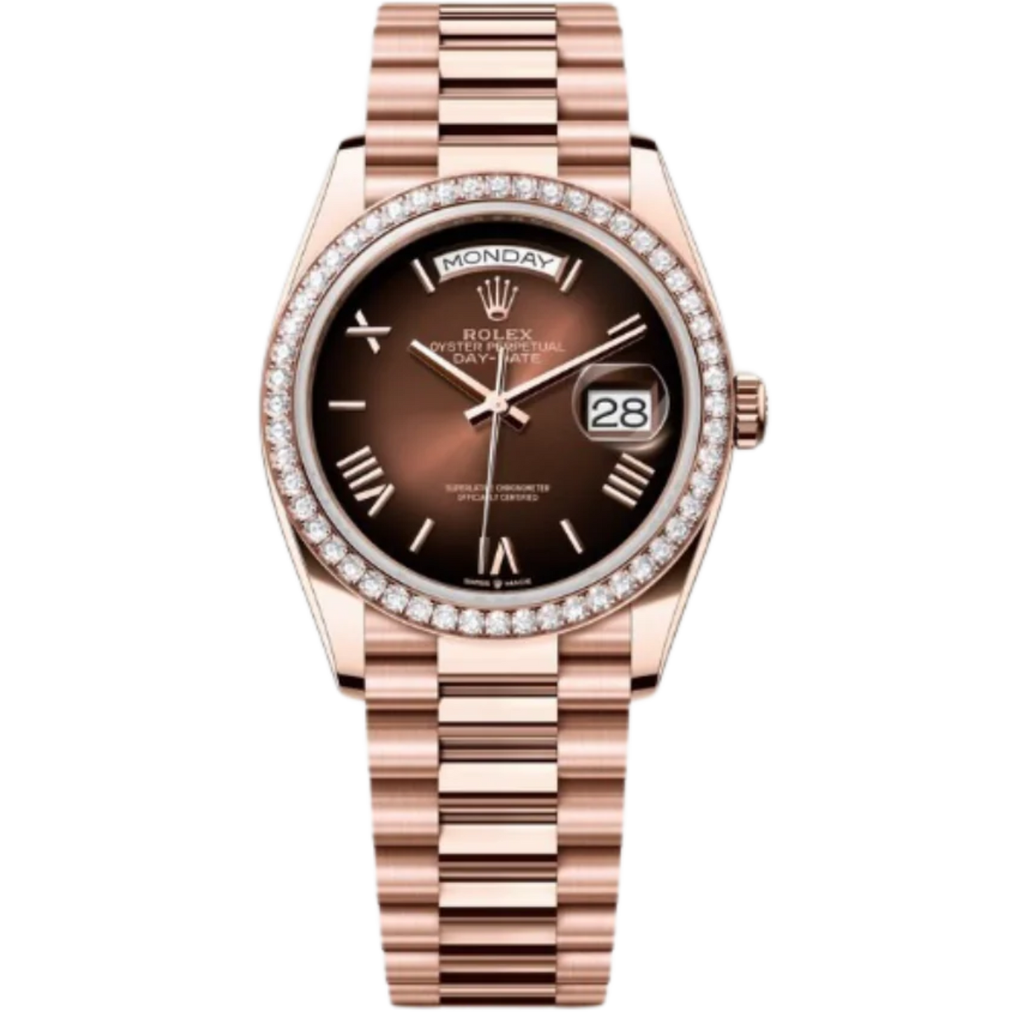 Rolex Day-Date Ref. 128345RBR 36MM Everose Gold Ombré Brown Dial Diamond Set Bezel