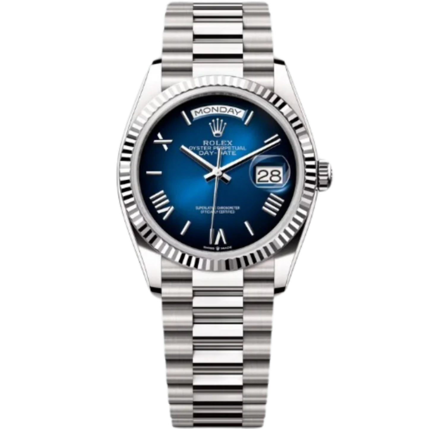 Rolex Day-Date Ref. 128239 36MM White Gold Case Ombré Blue Dial