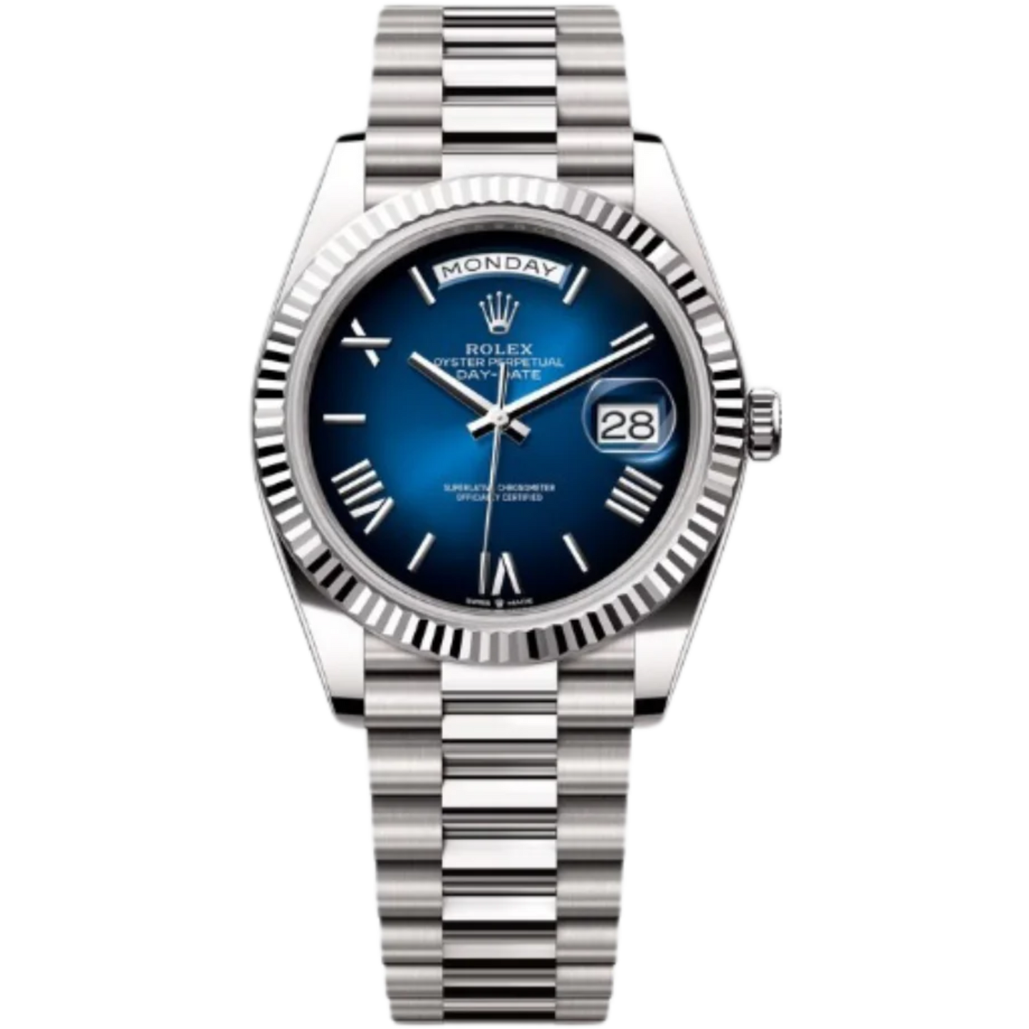 Rolex Day-Date Ref. 228239 40MM White Gold Case Ombré Smoke Blue Dial