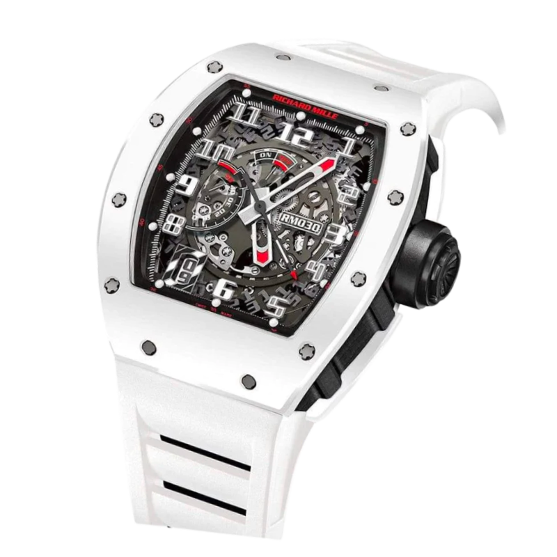 RM 030 White Rush Rubber Strap Ntpt Carbon Case White Bezel TPT