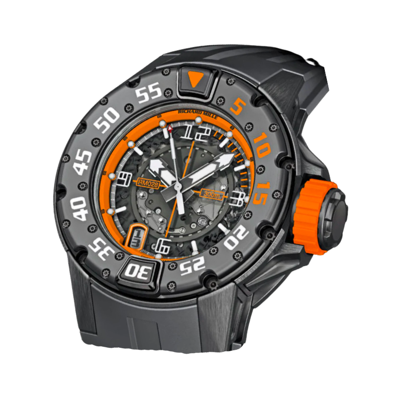 RM 028 Diver Orange Flash Black Rubber Divers Strap DLC-Treated Titanium Case