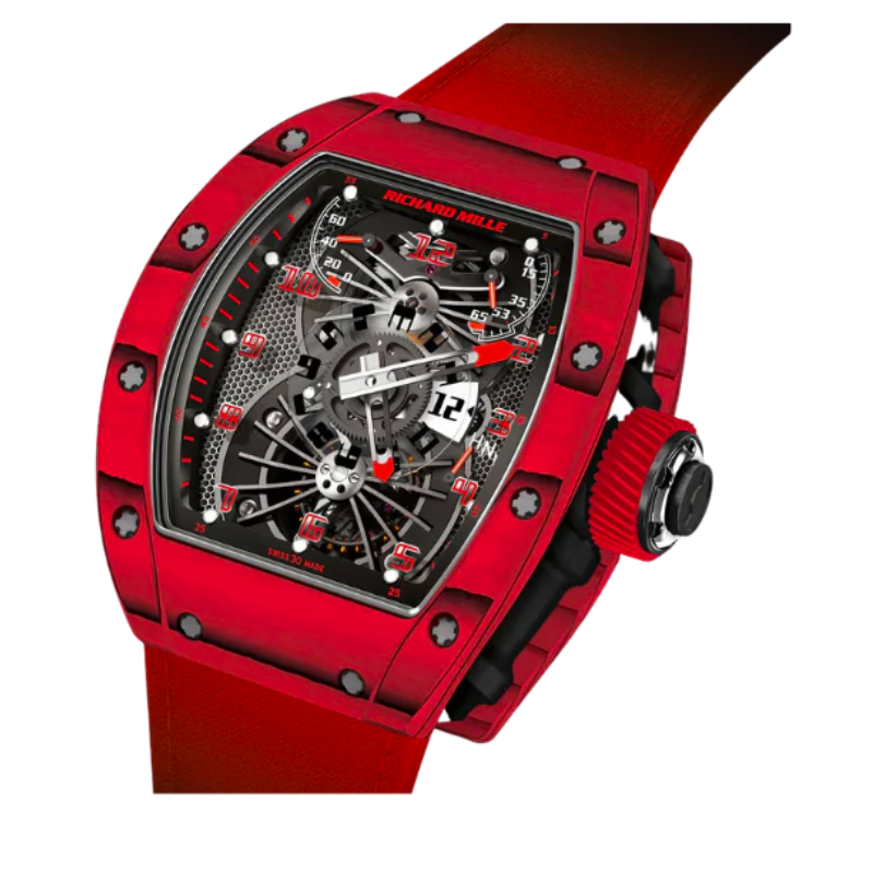 RM 022 Tourbillon Aerodyne Dual Time Red Rubber Strap Carbon TPT