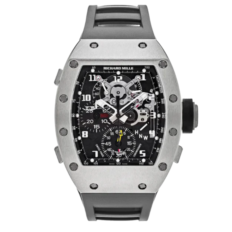 RM 004 V1 White Gold Split Second Chronograph Grey Rubber Strap