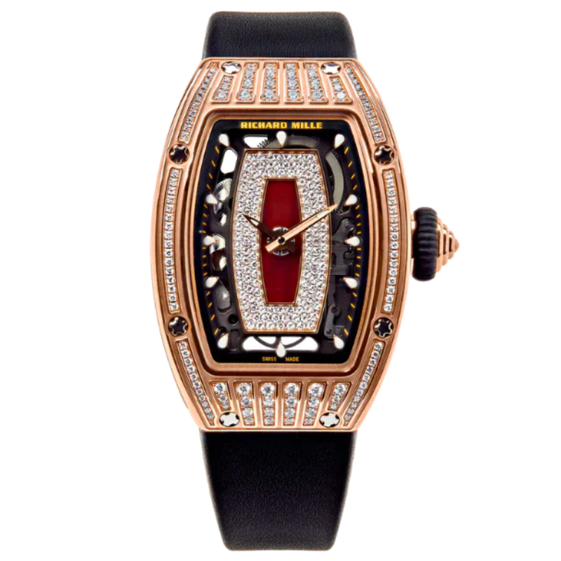 RM 07 01 Ladies Diamond Set Automatic Black Rubber Strap Rose Gold