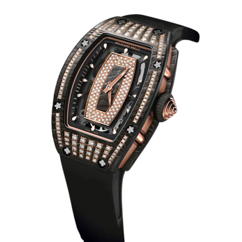 Rm 07-01 18K Rose Gold Carbon TPT Diamond Set Black Rubber Strap Carbon TPT and Rose Gold Case