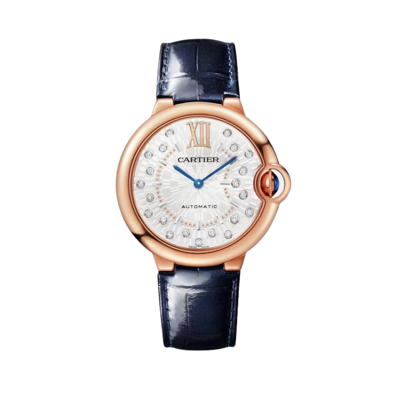 BALLON BLEU DE CARTIER 36 MM ROSE GOLD WITH MATT SILVER STAMPED SUNRAY DIAL