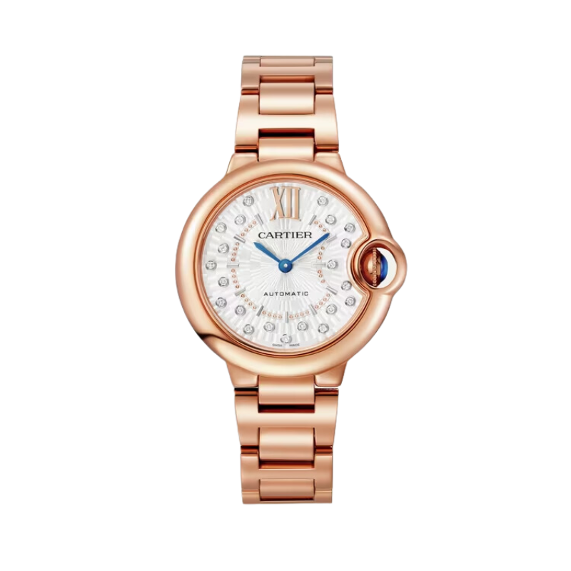 BALLON BLEU DE CARTIER 33 MM ROSE GOLD WITH MATT SILVERED STAMPED SUNRAY DIAL