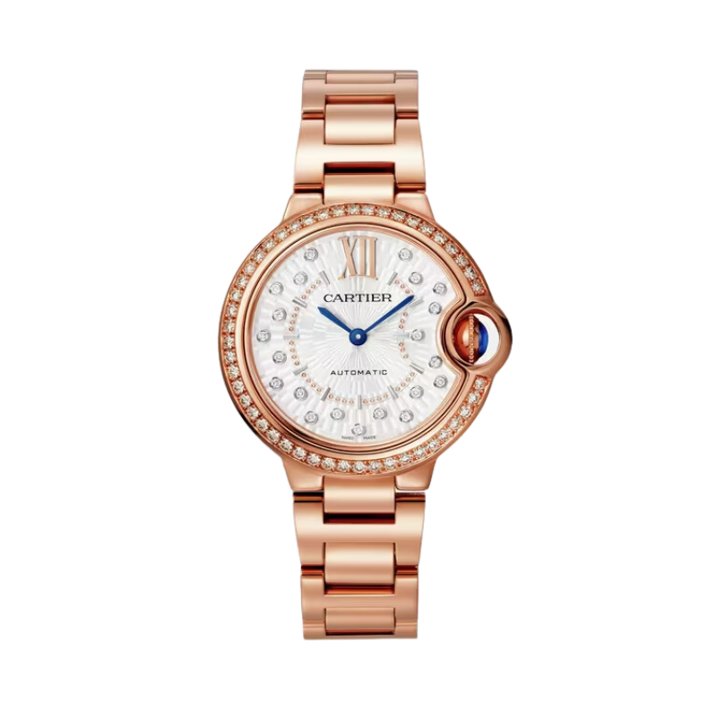 BALLON BLEU DE CARTIER 36 MM ROSE GOLD WITH MATT SILVER STAMPED SUNRAY DIAL