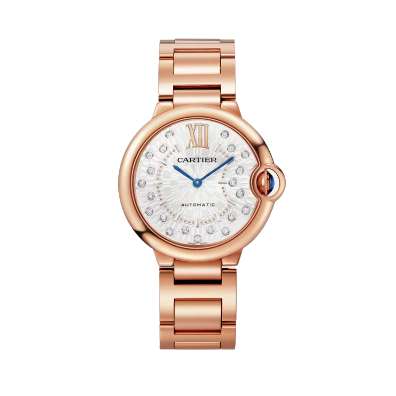 BALLON BLEU DE CARTIER 36 MM ROSED GOLD WITH MATT SILVER STAMPED SUNRAY DIAL