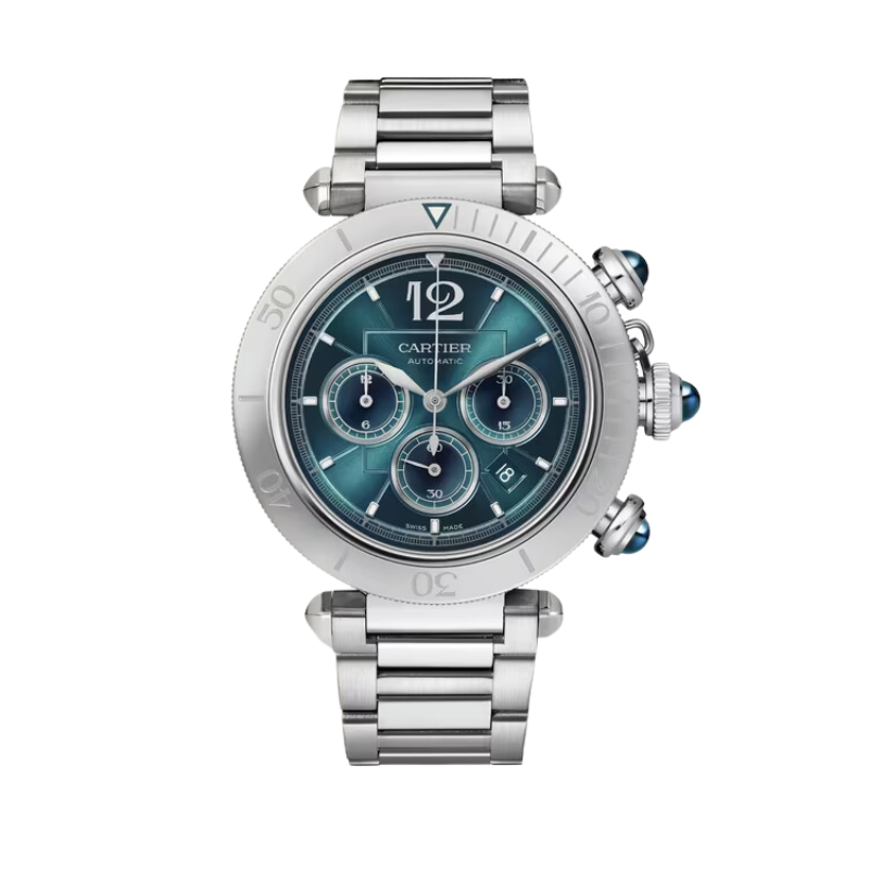 PASHA DE CARTIER 41 MM CHRONOGRAPH STAINLESS STEEL WITH BLUE SUNRAY BRUSHED DIAL