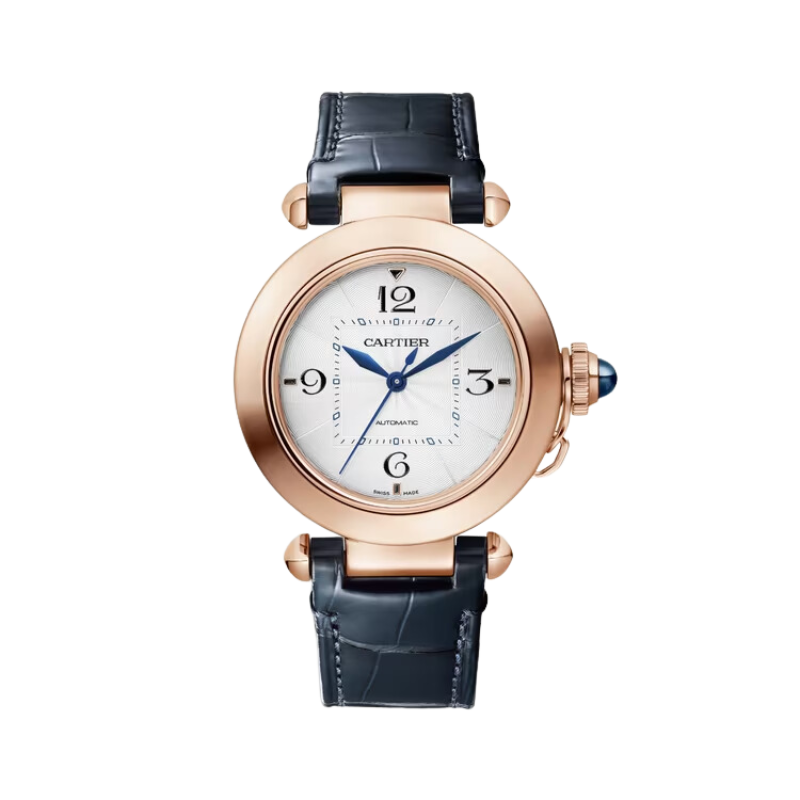 PASHA DE CARTIER 35 MM 18K ROSE GOLD WITH SILVER FLINQUE DIAL