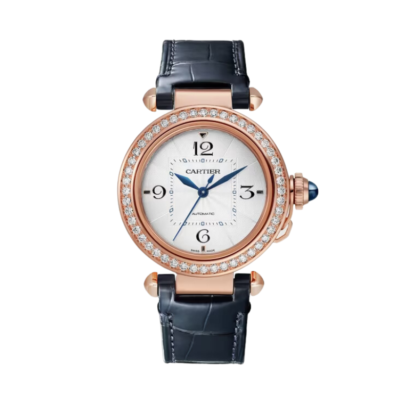 PASHA DE CARTIER 35 MM 18K ROSE GOLD WITH SILVER FLINQUE DIAL