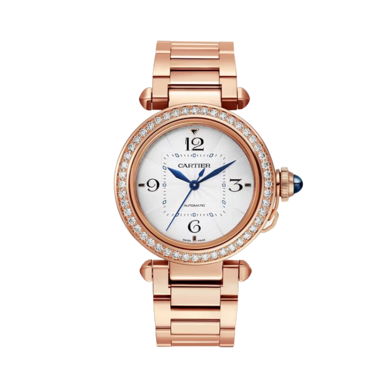 PASHA DE CARTIER 35 MM 18K ROSE GOLD WITH SILVER FLINQUE DIAL