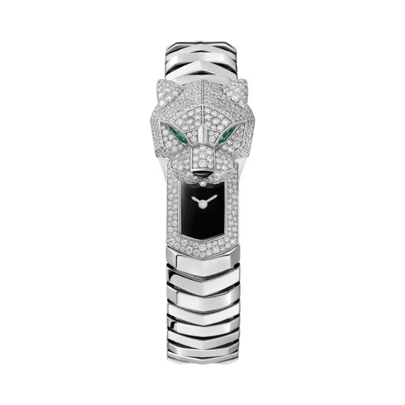 PANTHERE DE CARTIER 38 MM RHODIUM FINISH WHITE GOLD WITH BLACK LACQUER DIAL