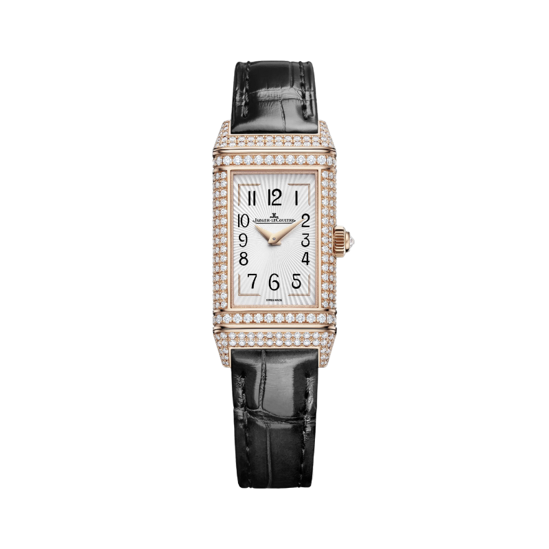REVERSO ONE DUETTO JEWELLERY 40 MM 18K ROSE GOLD WITH SILVER GREY AND BLACK LACQUER DIAL