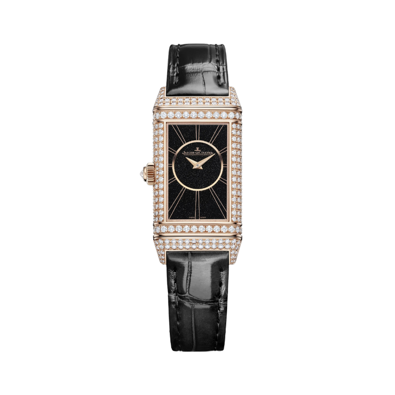 REVERSO ONE DUETTO JEWELLERY 40 MM 18K ROSE GOLD WITH SILVER GREY AND BLACK LACQUER DIAL