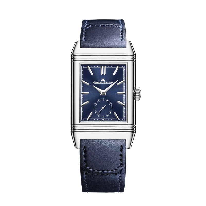 REVERSO TRIBUTE DUOFACE SMALL SECONDS 47 MM STAINLESS STEEL WITH BLUE SUNRAY BRUSHED AND SILVER GREY GUILLOCHE DIAL