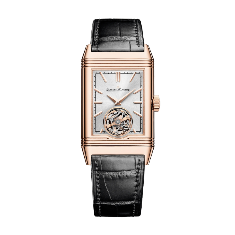 REVERSO TRIBUTE DUOFACE TOURBILLON 46 MM 18K ROSE GOLD WITH SILVER GREY SUNRAY BRUSHED AND BLACK SUNRAY BRUSHED DIAL