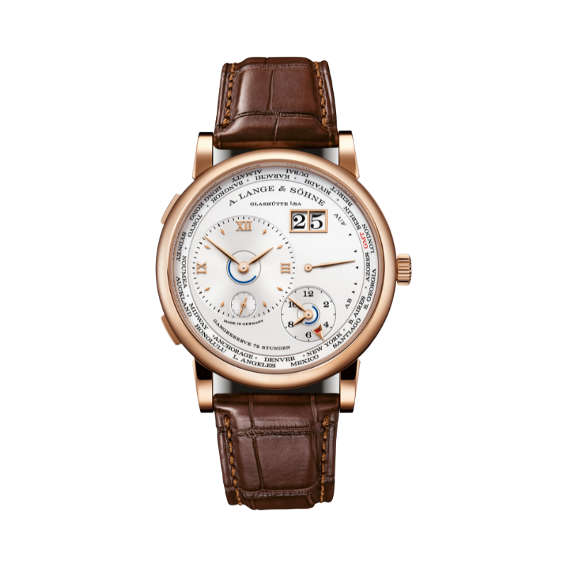 LANGE 1 TIME ZONE 136.032 42 MM 18K ROSE GOLD WITH ARGENTE DIAL