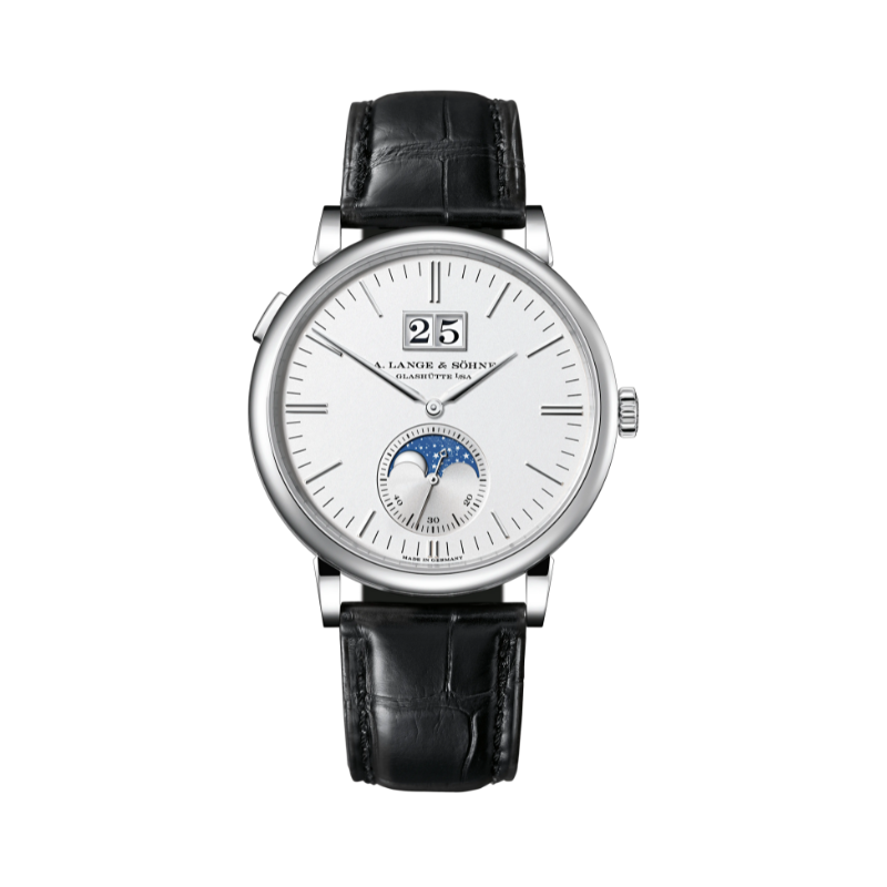 SAXONIA MOON PHASE 384.026 38 MM 18K WHITE GOLD WITH ARGENTE DIAL