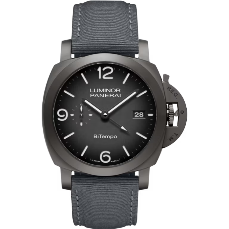 LUMINOR BITEMPO NEW YORK PAM01467 44 MM TITANIUM - DLC WITH BLACK DIAL
