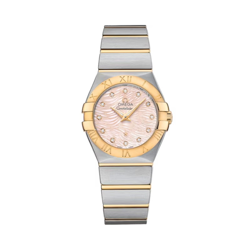 CONSTELLATION 27 MM STAINLESS STEEL - YELLOW GOLD WITH PINK MOTHER OF PEARL DIAL