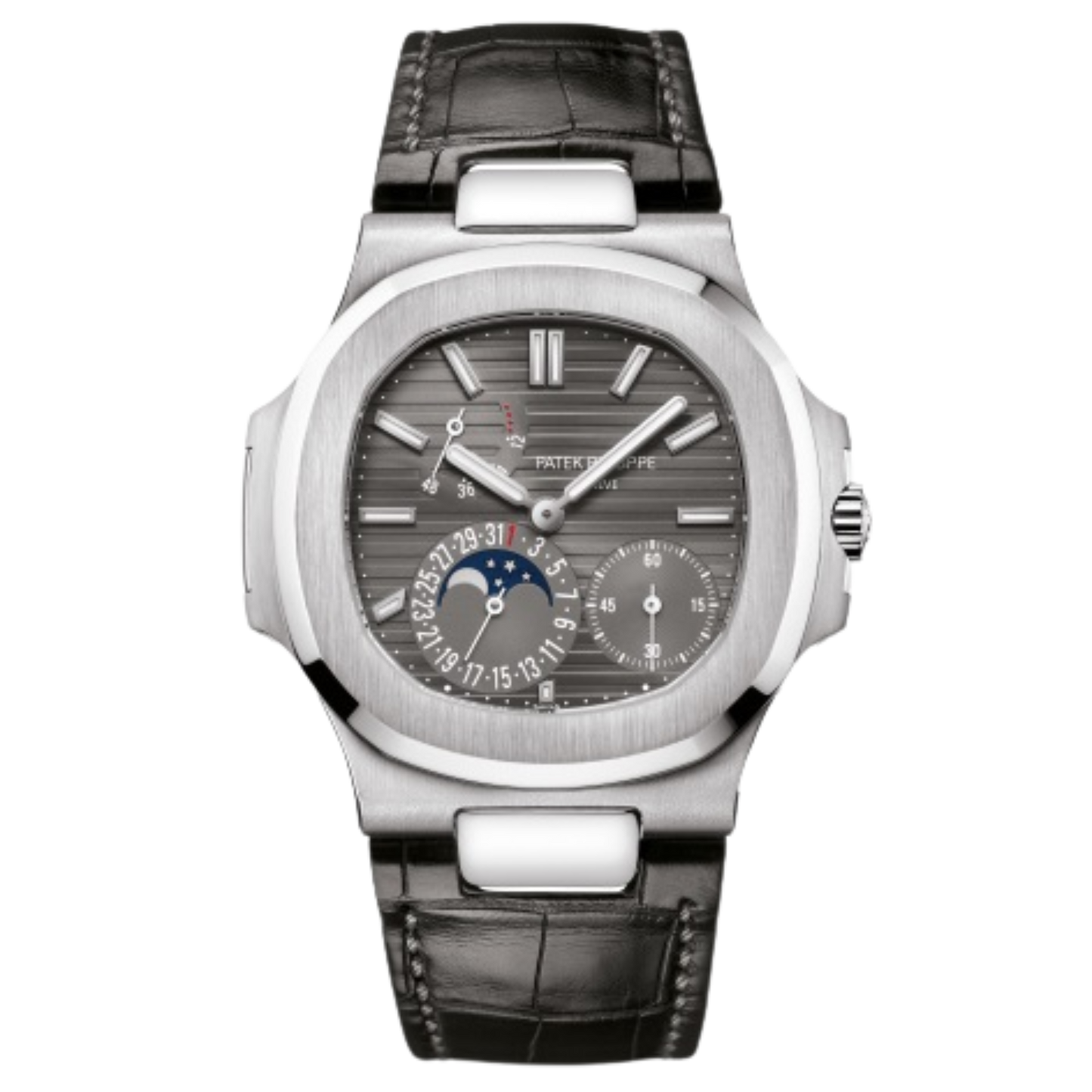 Patek Philippe Nautilus Ref. 5712G White Gold Moonphase on Leather