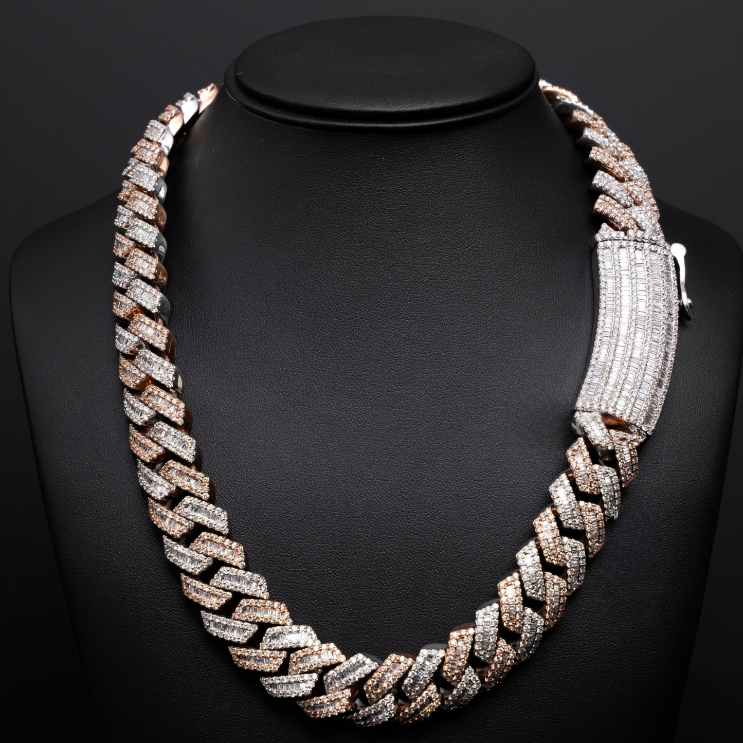 10k 2-tone Rose & White Gold Cuban Link Chain - Rounds & Baguettes - 304.67 grams - 45.77 cts - 22 inches