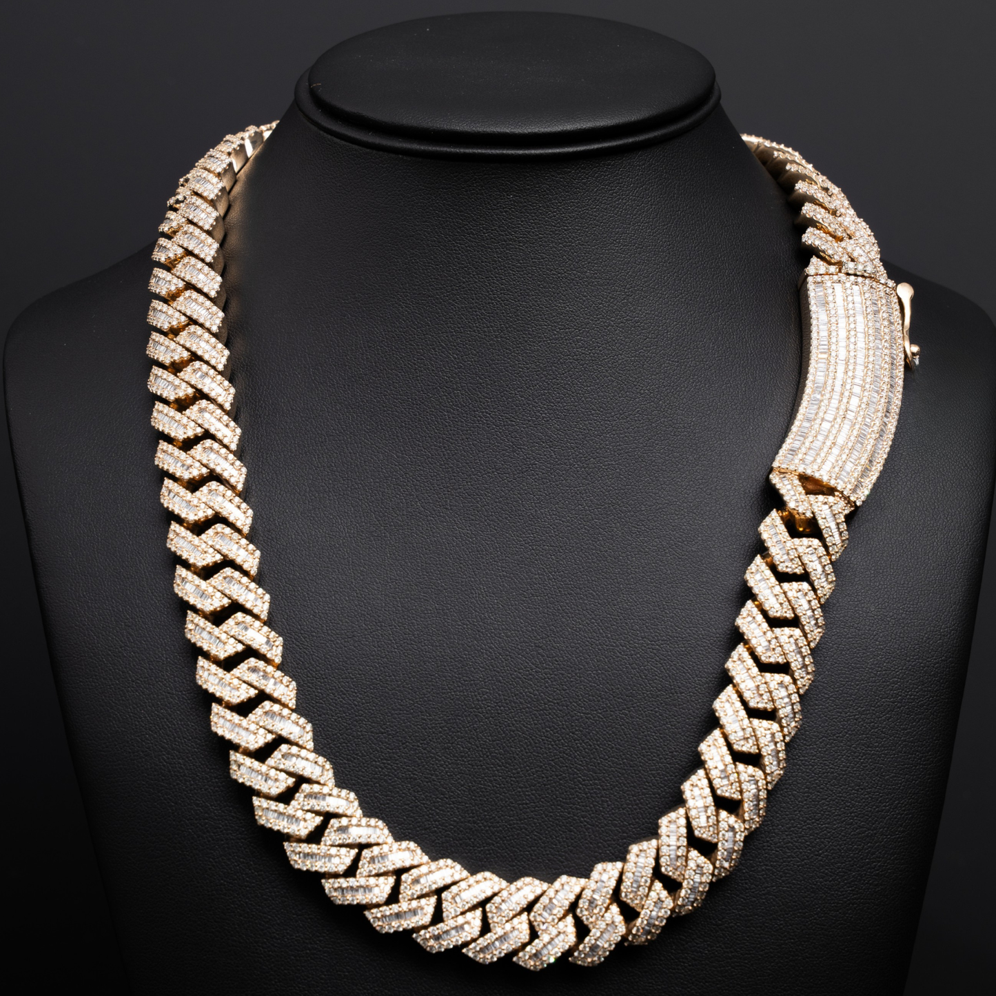 10k Yellow Gold Cuban Link Necklace - Round & Baguettes - 266.35 grams - 31.43 cts - 22 inches