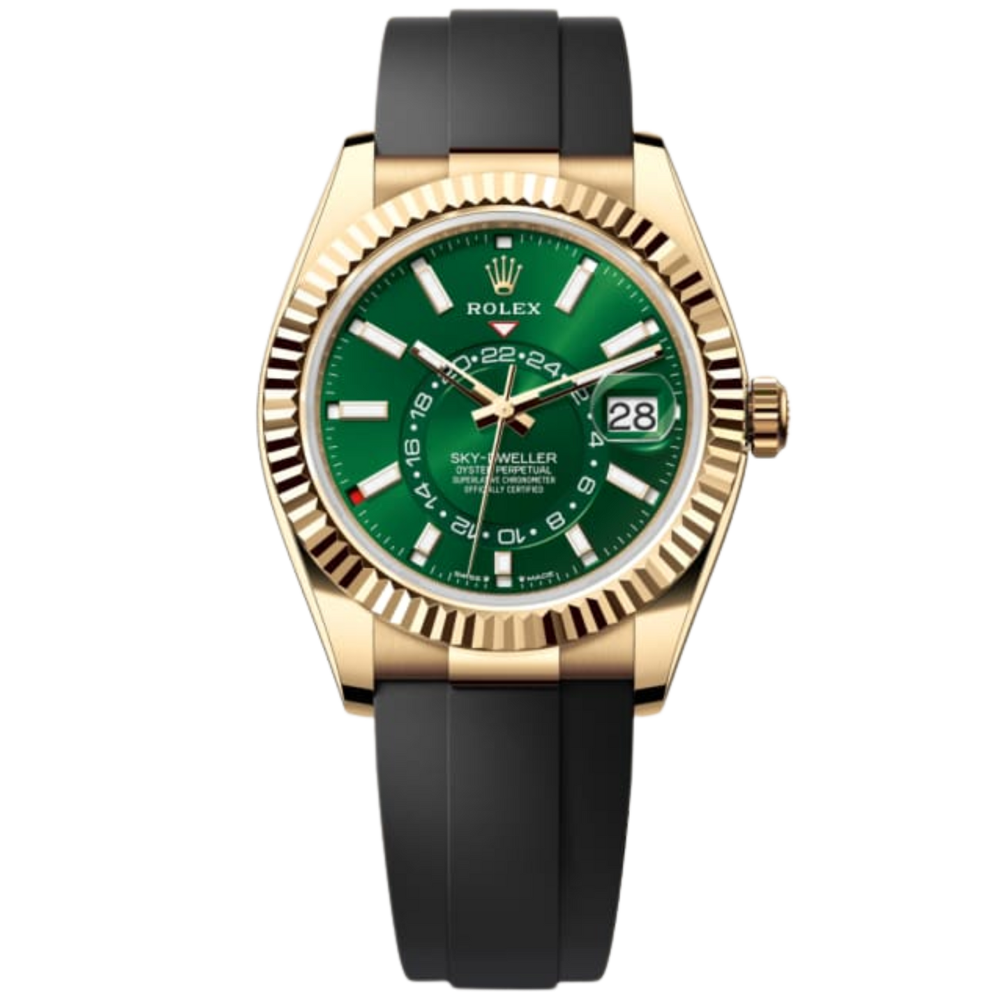 Rolex Skydweller 336238 Yellow Gold Green Dial on Oysterflex