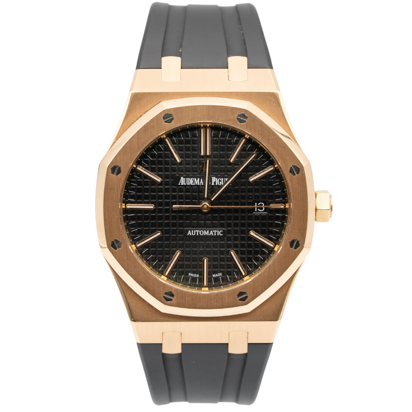 Audemars Piguet Royal Oak Ref. 15400OR.OO.D002CR.01 41MM Rose Gold Black Dial On Black Rubber Strap