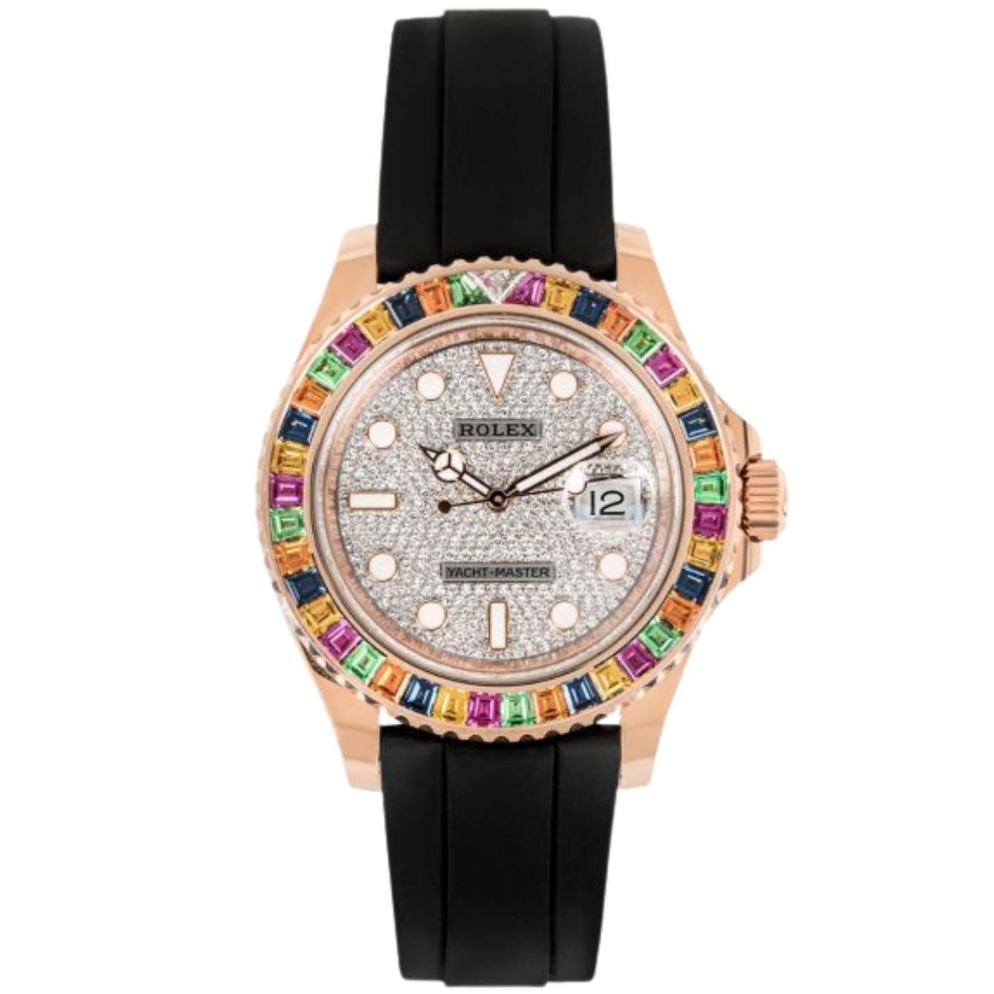 Rolex Yacht-Master 40 Ref. 116695SATS Rainbow Bezel Factory Set White Pave Dial