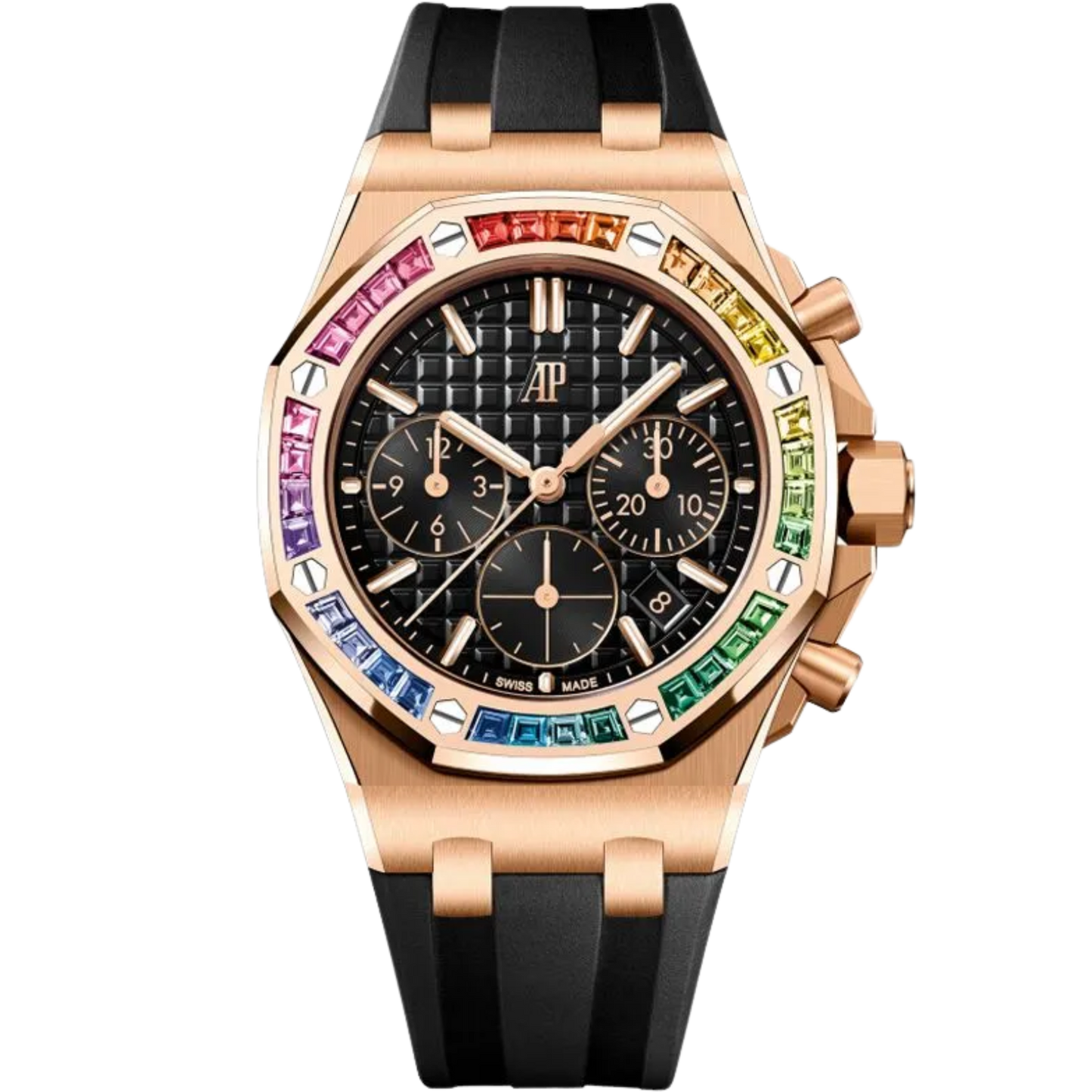 Audemars Piguet Royal Oak Offshore Ref. 26236OR.YY.D002CA.01 37MM Rose Gold Black Dial with Factory Rainbow Bezel