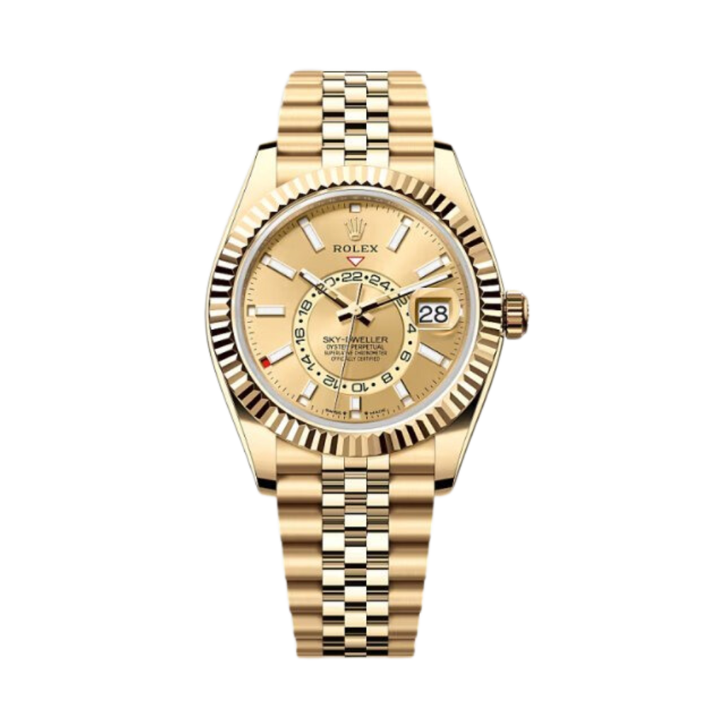 Rolex Sky Dweller Ref. 336938 Yellow Gold Case Gold Dial in Jubilee Br TPT Timepiece Trading