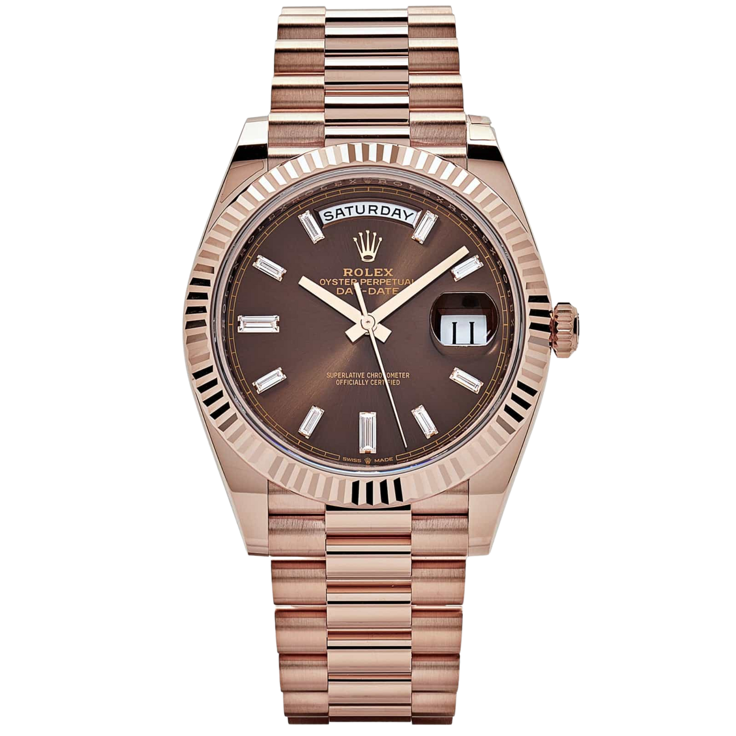 Rolex  Day-Date Ref. 228235A Rose Gold Chocolate Dial with Baguette Markers