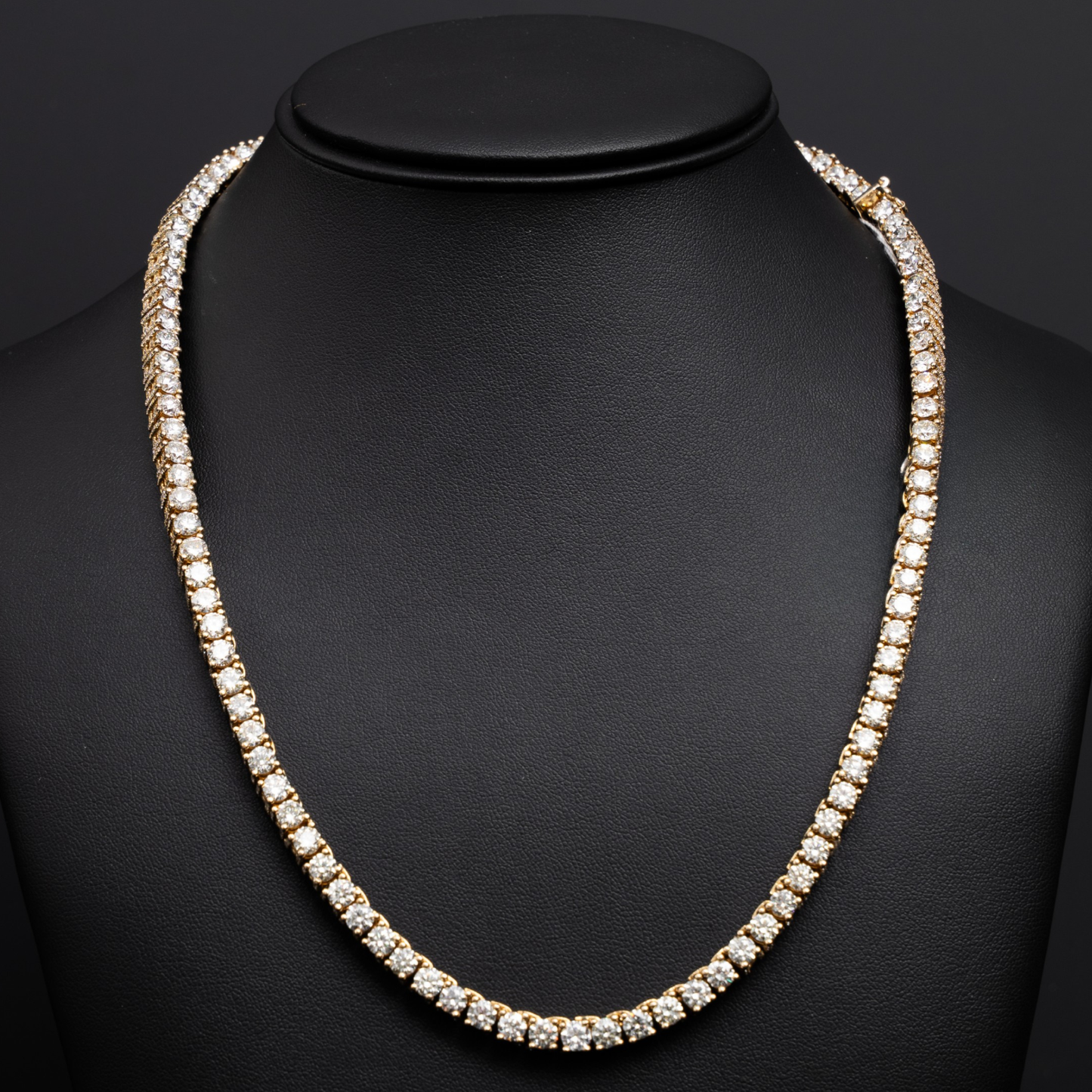 Tennis Chain - Yellow Gold - 25 Pointers - 14KT - 51.2 Grams - 20.5 Inches - (110 Stones * 0.25Cts : 27.5 CTW) (1,320 Smaller Stones 0.005:6.6CTW ) Color I , Clarity SI1/SI2- Sides of the chain are iced out as well